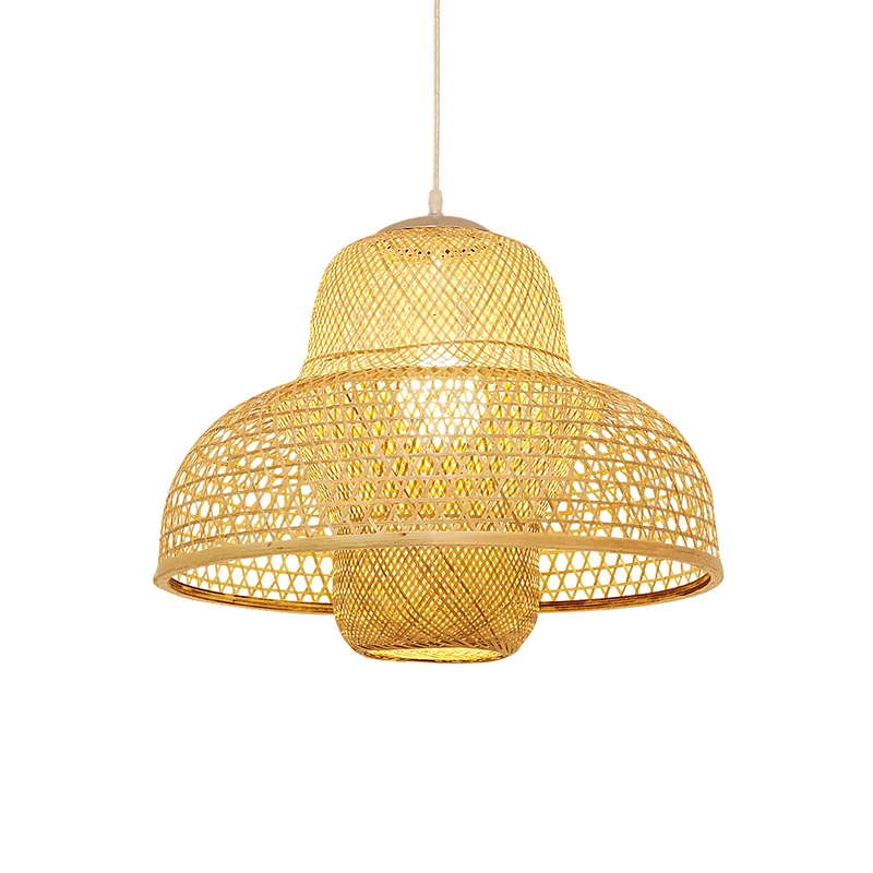 Rotan Hot Pot-vormige ophangverlichting Minimalistische houten hangende plafondlamp met 1 kop Clearhalo