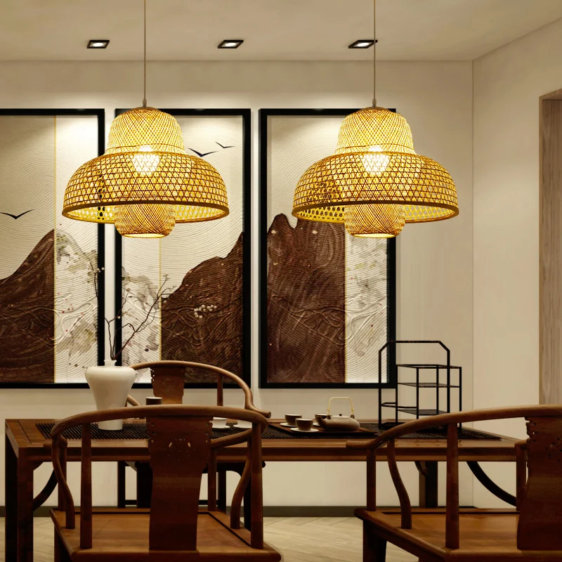 Rotan Hot Pot-vormige ophangverlichting Minimalistische houten hangende plafondlamp met 1 kop Clearhalo