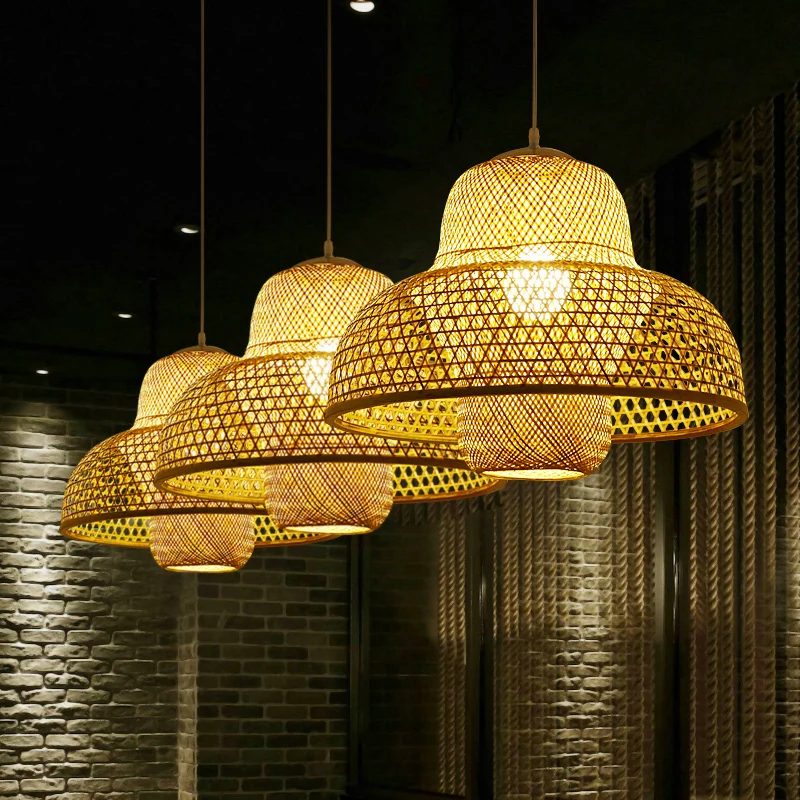 Rotan Hot Pot-vormige ophangverlichting Minimalistische houten hangende plafondlamp met 1 kop Clearhalo