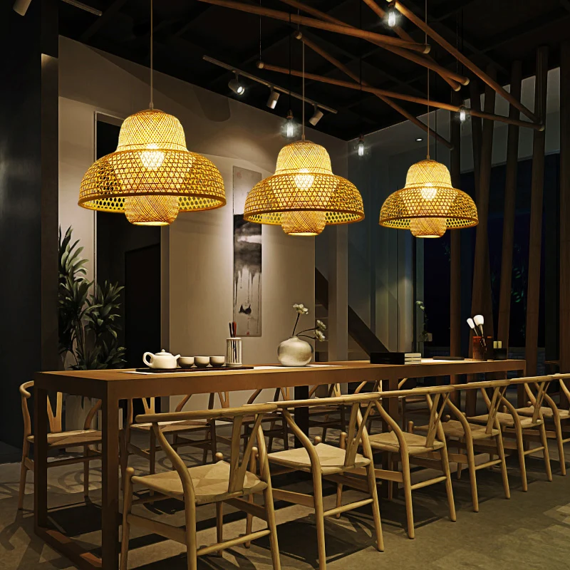 Rotan Hot Pot-vormige ophangverlichting Minimalistische houten hangende plafondlamp met 1 kop Clearhalo
