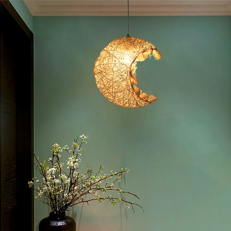 Rotan schaduwplafondlamp Aziatische stijl 1 lamp Houten hangende verlichtingsarmatuur voor restaurant Clearhalo