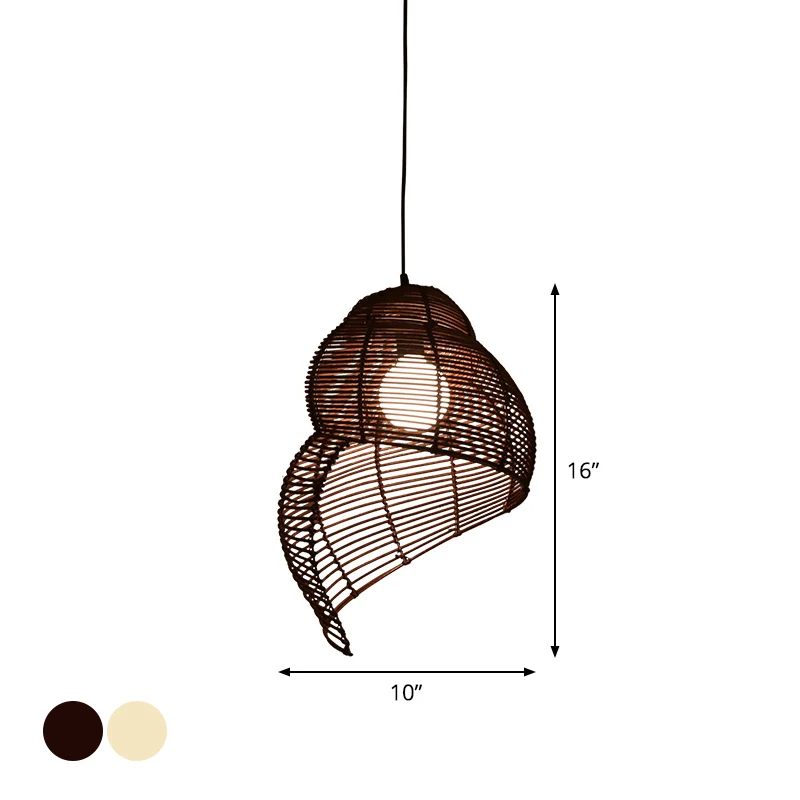 Rotan spiraalvormige schelpvormige hanger Kust enkele lamp koffie/beige hanglampset, 10"/12"/14" breed Clearhalo