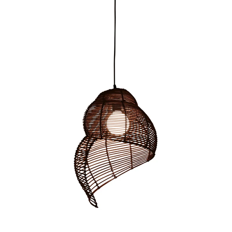 Rotan spiraalvormige schelpvormige hanger Kust enkele lamp koffie/beige hanglampset, 10"/12"/14" breed Clearhalo