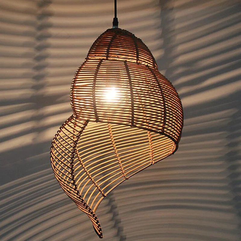 Rotan spiraalvormige schelpvormige hanger Kust enkele lamp koffie/beige hanglampset, 10"/12"/14" breed Clearhalo