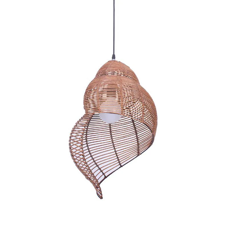 Rotan spiraalvormige schelpvormige hanger Kust enkele lamp koffie/beige hanglampset, 10"/12"/14" breed Clearhalo