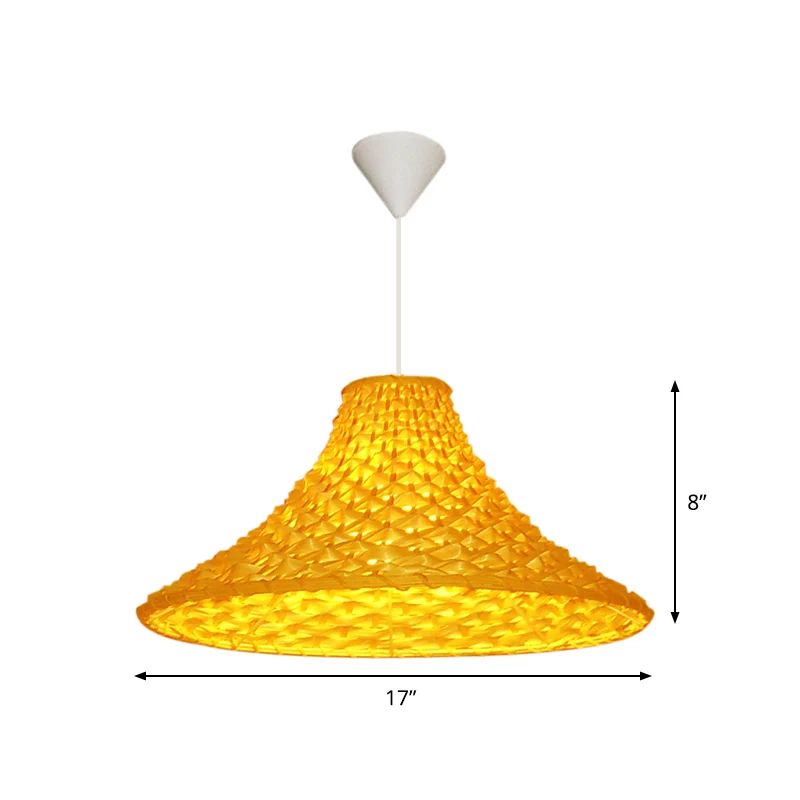 Rotan Wide Flared Drop hanglamp Aziatische 1-koppige lichtgele hanglamp voor woonkamer Clearhalo