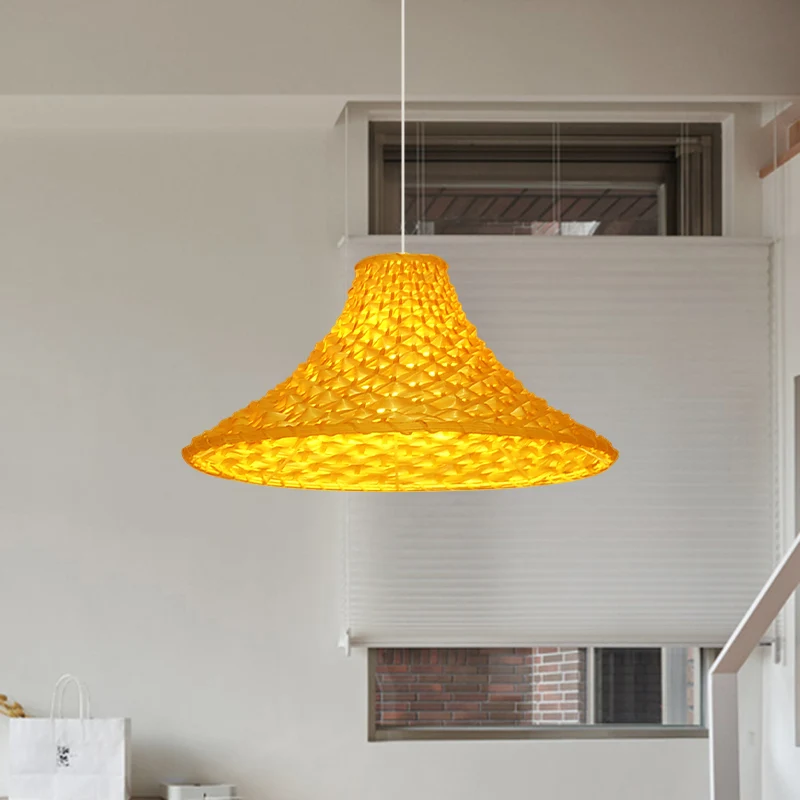 Rotan Wide Flared Drop hanglamp Aziatische 1-koppige lichtgele hanglamp voor woonkamer Clearhalo