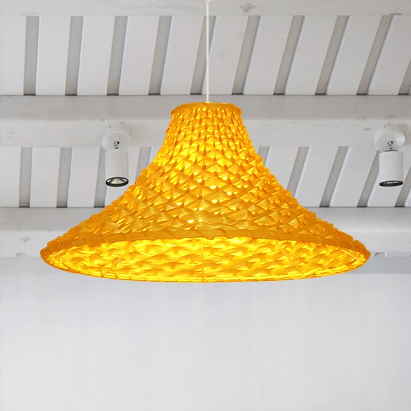 Rotan Wide Flared Drop hanglamp Aziatische 1-koppige lichtgele hanglamp voor woonkamer Clearhalo