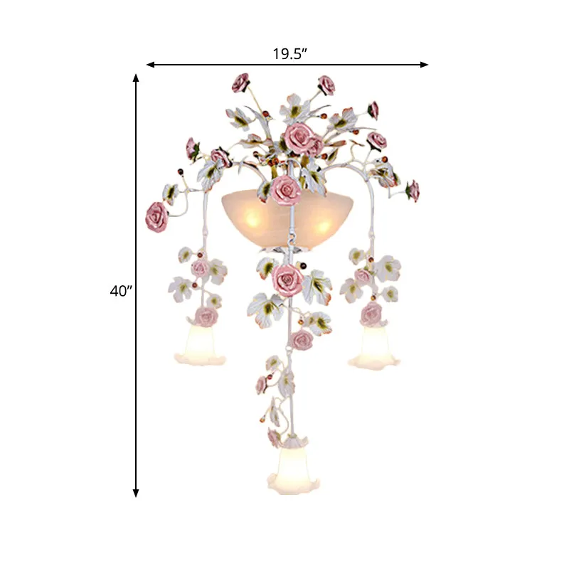 Roze 5-kops wandlamp armatuur Koreaanse tuin wit glas bloemen schans wandverlichting voor gang Clearhalo