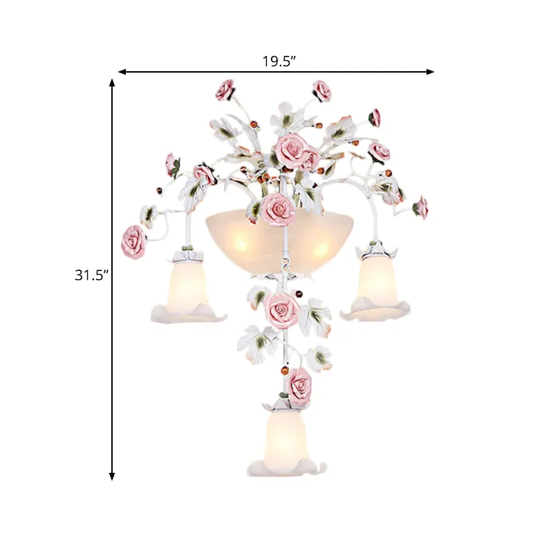 Roze 5-kops wandlamp armatuur Koreaanse tuin wit glas bloemen schans wandverlichting voor gang Clearhalo