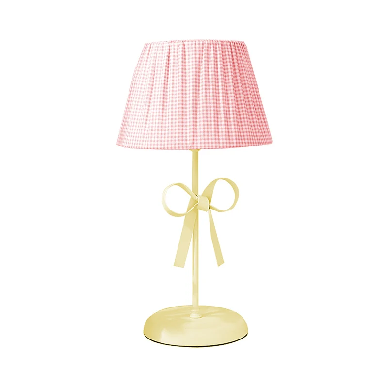 Roze geruite schaduw bureaulamp, 1 kop, mooie stoffen studielamp met strik voor slaapzaal Clearhalo