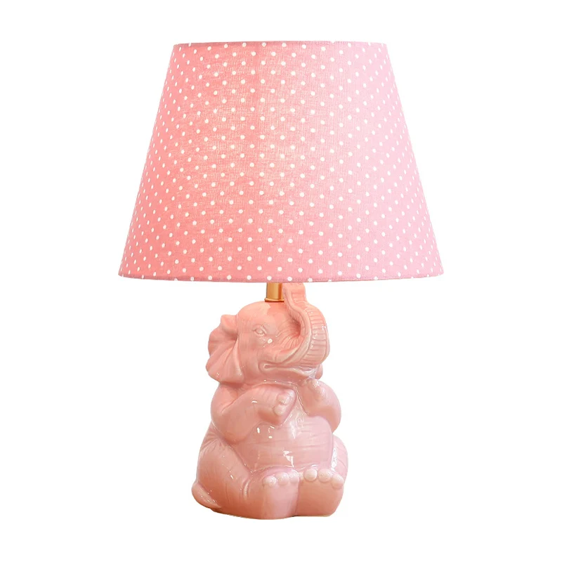 Roze olifant nachtkastje lamp moderne porseleinen tafellamp met één kop en ronde stoffen kap voor nachtkastje Clearhalo