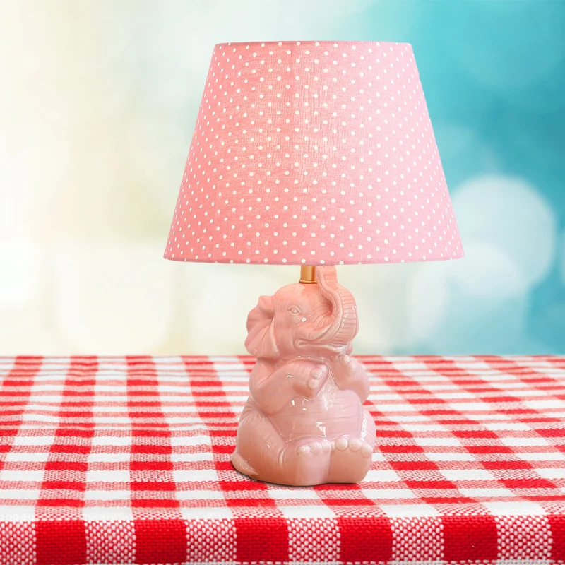 Roze olifant nachtkastje lamp moderne porseleinen tafellamp met één kop en ronde stoffen kap voor nachtkastje Clearhalo