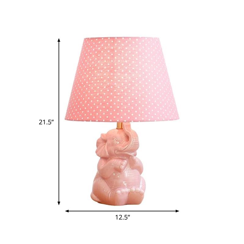 Roze olifant nachtkastje lamp moderne porseleinen tafellamp met één kop en ronde stoffen kap voor nachtkastje Clearhalo