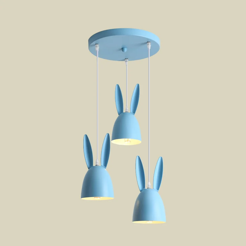 Roze/blauw konijnenkap dropcluster hanglamp cartoon 3-lichts metalen hanglamp Clearhalo