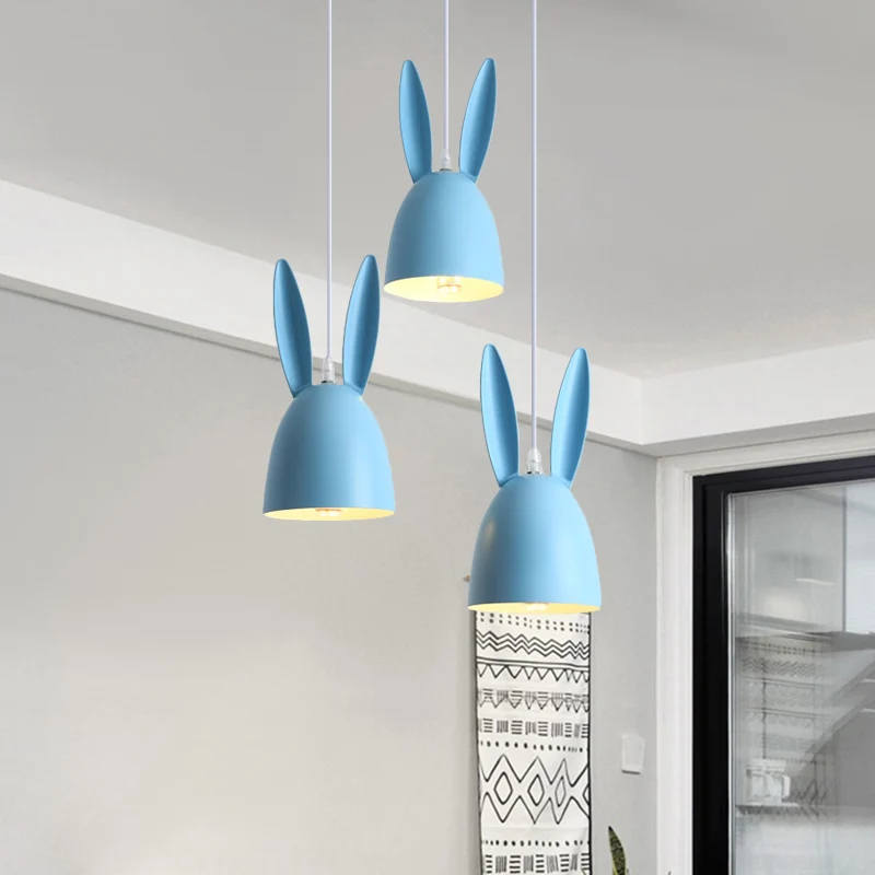 Roze/blauw konijnenkap dropcluster hanglamp cartoon 3-lichts metalen hanglamp Clearhalo