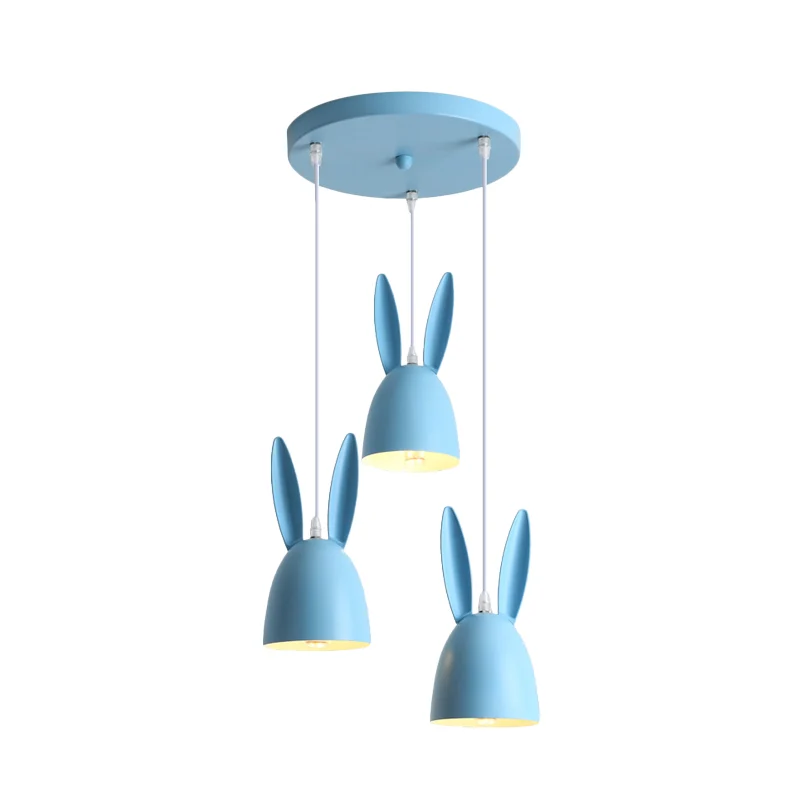 Roze/blauw konijnenkap dropcluster hanglamp cartoon 3-lichts metalen hanglamp Clearhalo