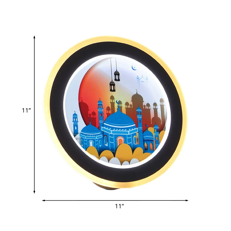 Roze/blauwe cirkelvormige muurschildering licht Azië stijl LED acryl wandverlichting idee met herten/kasteelpatroon Clearhalo