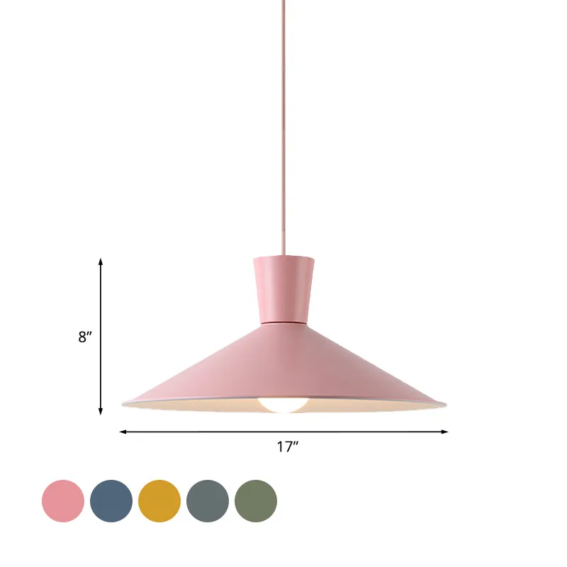 Roze/blauw/grijze kegelvormige neerwaartse verlichtingshanger Nordic 1-lichts metalen hangende hanglamp Clearhalo