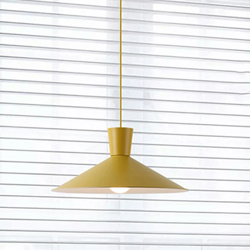 Roze/blauw/grijze kegelvormige neerwaartse verlichtingshanger Nordic 1-lichts metalen hangende hanglamp Clearhalo