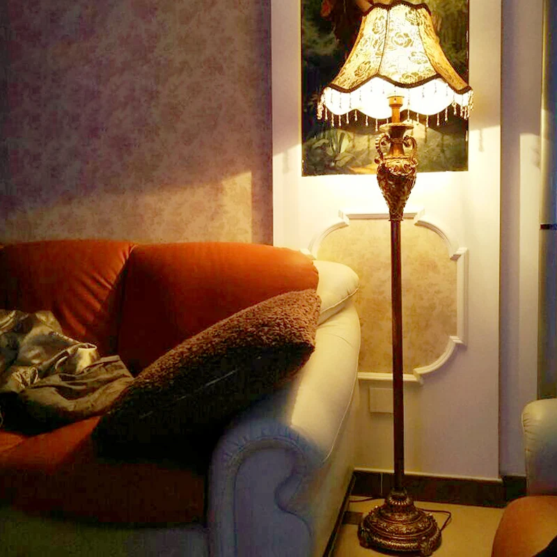 Rozenprint stof geschulpte vloerlamp rustiek 1-lamp woonkamer staande lamp goud Clearhalo