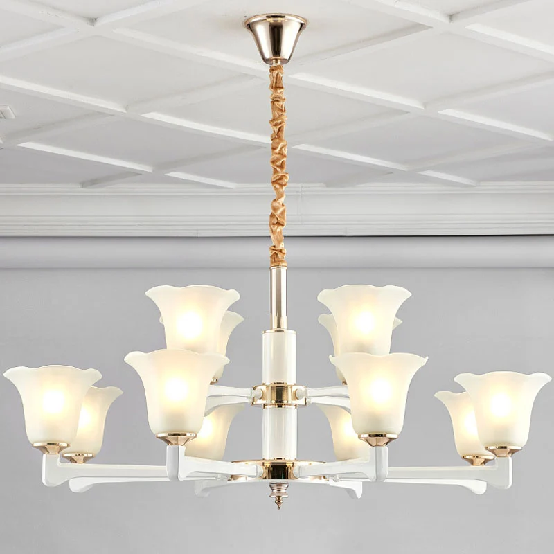 Ruffle Kroonluchter Verlichting Eenvoud Crème Frosted Glass Drop Hanger voor Slaapkamer Clearhalo