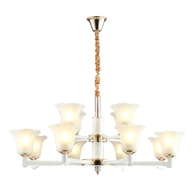 Ruffle Kroonluchter Verlichting Eenvoud Crème Frosted Glass Drop Hanger voor Slaapkamer Clearhalo