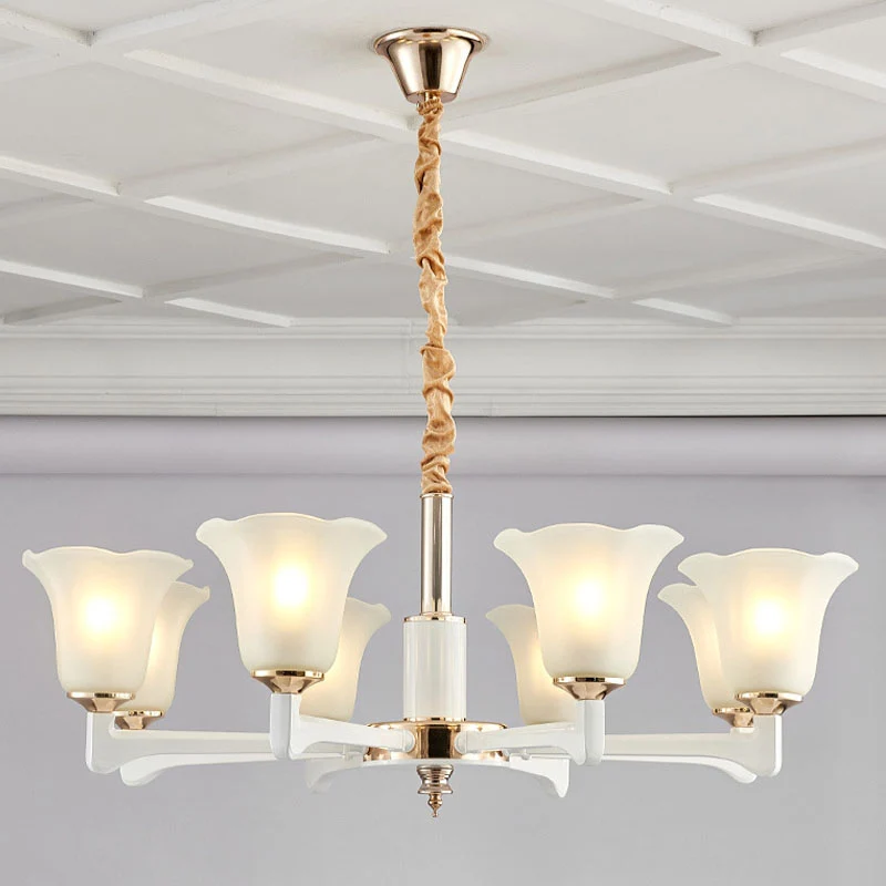 Ruffle Kroonluchter Verlichting Eenvoud Crème Frosted Glass Drop Hanger voor Slaapkamer Clearhalo