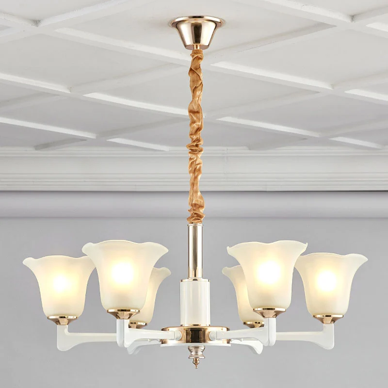 Ruffle Kroonluchter Verlichting Eenvoud Crème Frosted Glass Drop Hanger voor Slaapkamer Clearhalo