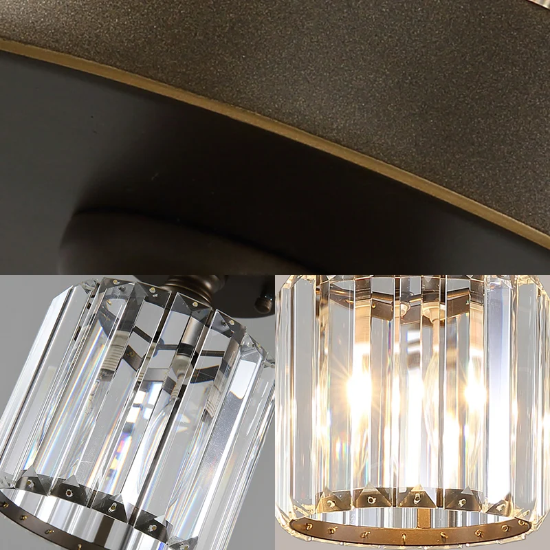 Rustieke 1-lichts plafondlamp met rechthoekig gesneden kristallen kap, messing cilinder, semi-inbouwlamp Clearhalo