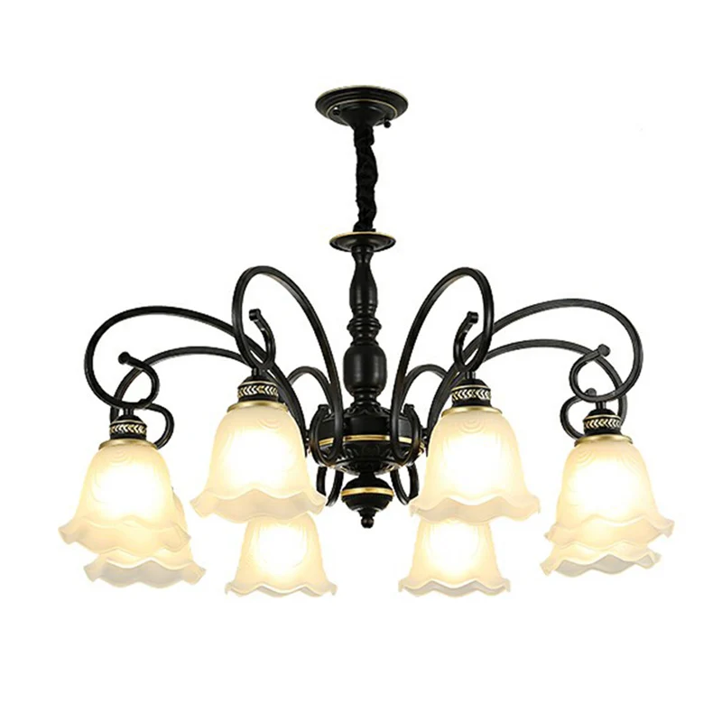 Rustieke Bell Shade hanglamp Wit glazen kroonluchterlamp met ruches voor eetkamer Clearhalo