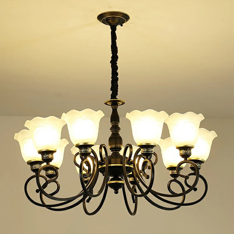 Rustieke Bell Shade hanglamp Wit glazen kroonluchterlamp met ruches voor eetkamer Clearhalo