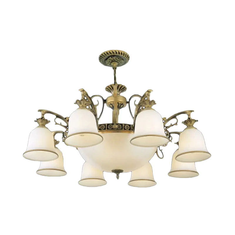 Rustieke Carillon-kroonluchterverlichting 11-kops hangend verlichtingsarmatuur van wit glas messing Clearhalo