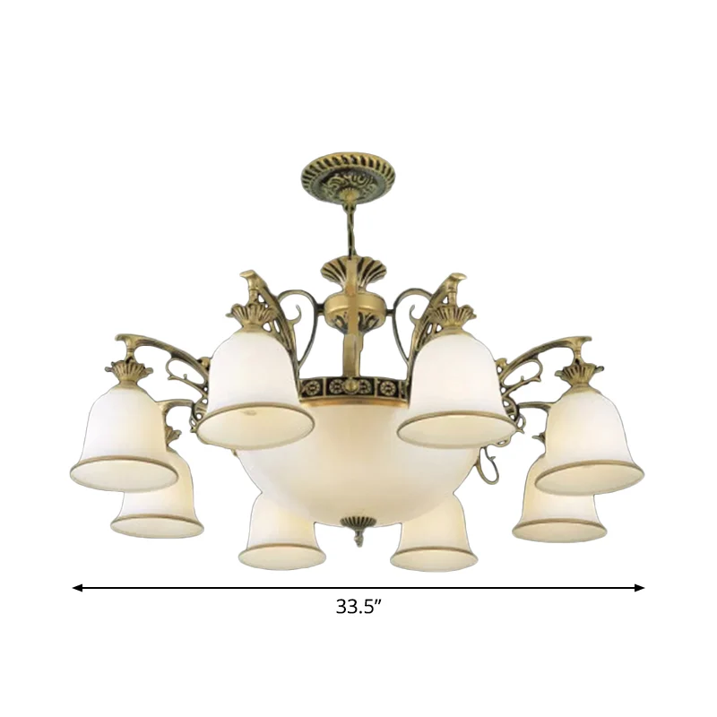 Rustieke Carillon-kroonluchterverlichting 11-kops hangend verlichtingsarmatuur van wit glas messing Clearhalo