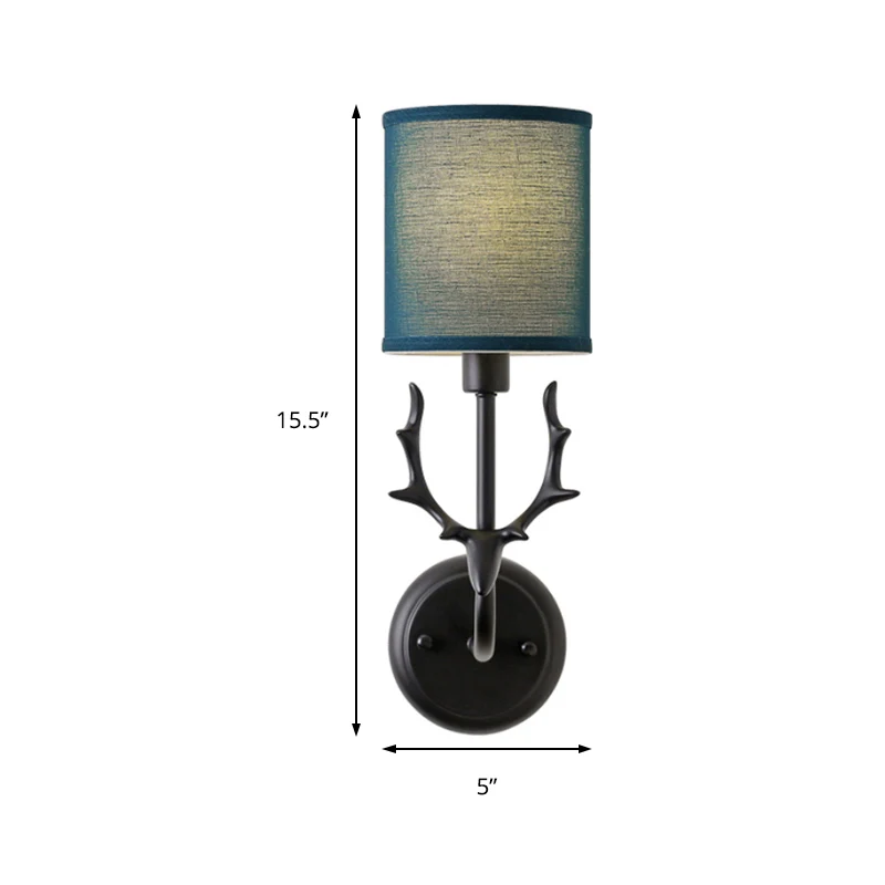 Rustieke cilinderlamp met 1 lamp, wandlamp van hars en stof zwart/wit met geweidecoratie Clearhalo