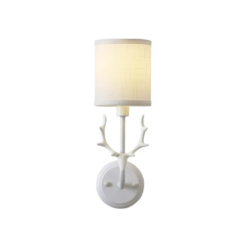 Rustieke cilinderlamp met 1 lamp, wandlamp van hars en stof zwart/wit met geweidecoratie Clearhalo