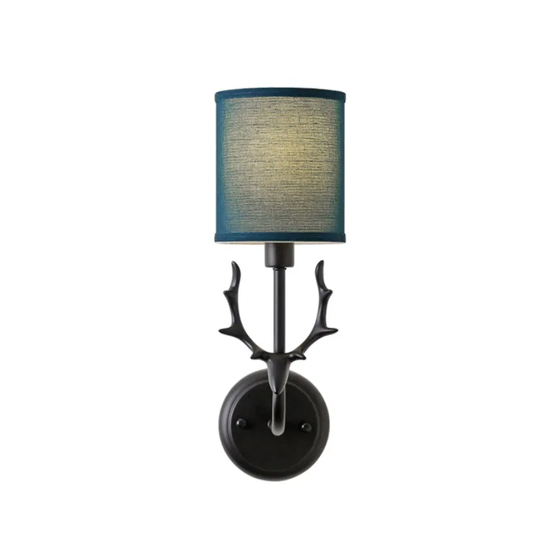 Rustieke cilinderlamp met 1 lamp, wandlamp van hars en stof zwart/wit met geweidecoratie Clearhalo