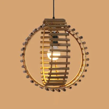 Rustieke dubbele ringen hangende hanger bamboestok enkele lamp foyer hanglamp beige Clearhalo