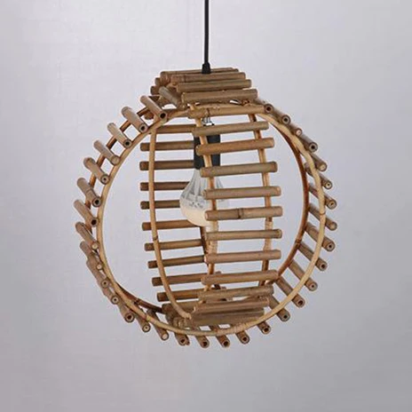 Rustieke dubbele ringen hangende hanger bamboestok enkele lamp foyer hanglamp beige Clearhalo