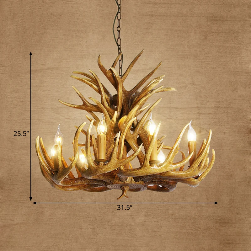 Rustieke hertengewei kroonluchterlamp 21,5"/25,5"/27,5" breed 9/12 hoofden hars plafond hangend licht bruin voor woonkamer...