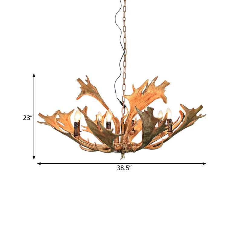 Rustieke hertengewei plafondkroonluchter 8 koppen hars ophanging hanglamp bruin voor restaurant Clearhalo