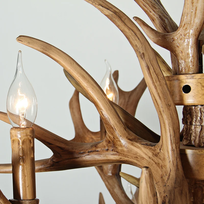 Rustieke hertengewei plafondkroonluchter 8 koppen hars ophanging hanglamp bruin voor restaurant Clearhalo