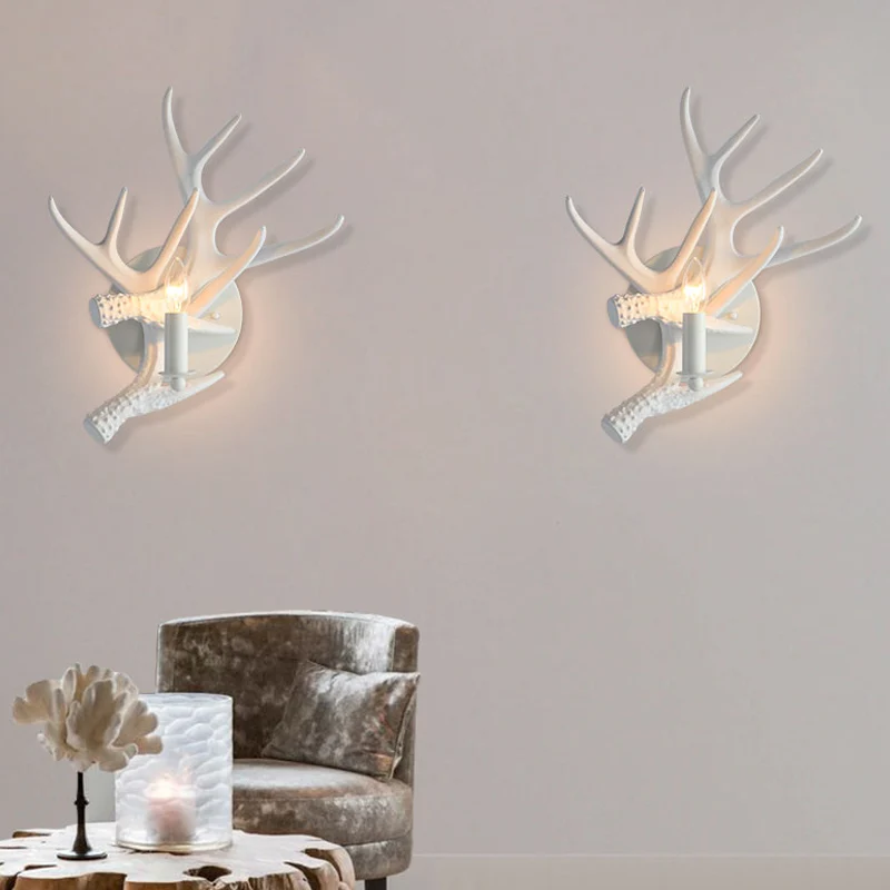 Rustieke stijl gewei wandlamp hars enkele lamp schanslicht witte afwerking voor Lodge Villa Clearhalo