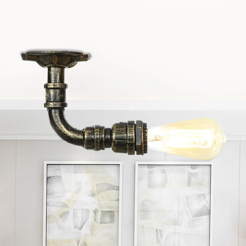 Rustieke waterpijp semi-inbouw 1-kops metalen plafondmontage armatuur brons Clearhalo
