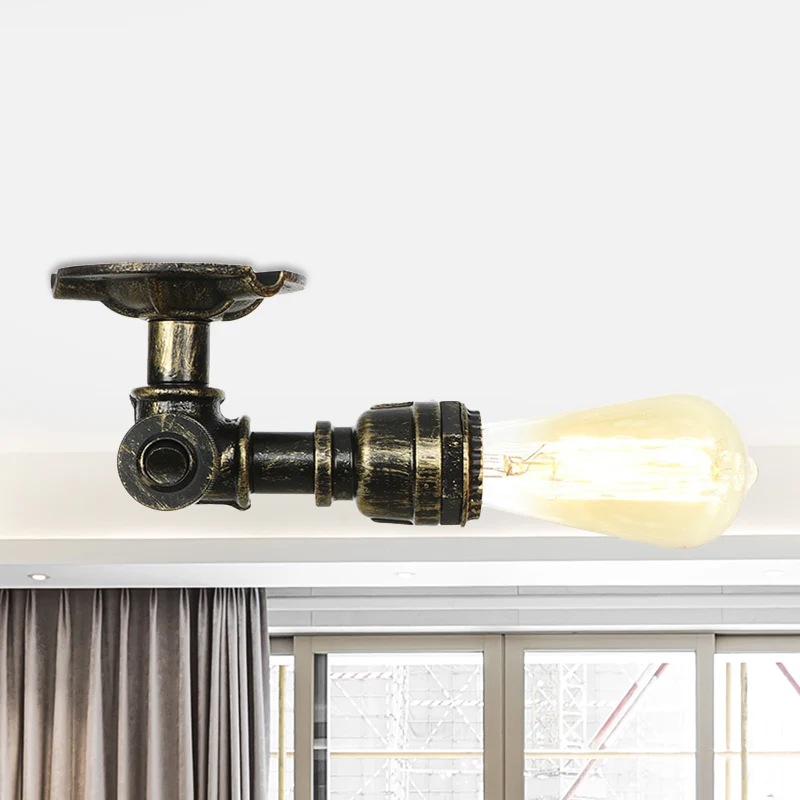 Rustieke waterpijp semi-inbouw 1-kops metalen plafondmontage armatuur brons Clearhalo