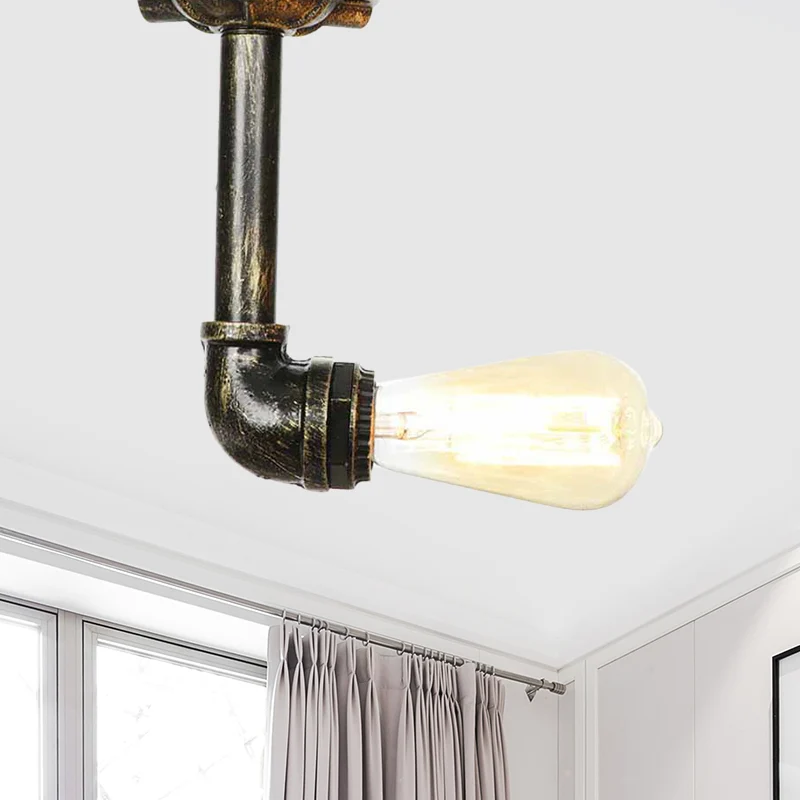 Rustieke waterpijp semi-inbouw 1-kops metalen plafondmontage armatuur brons Clearhalo