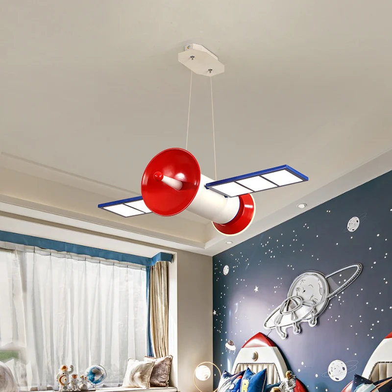 Satellietvormige kroonluchterlamp Minimalistisch acryl Slaapkamer LED-hanglamp blauw-rood Clearhalo