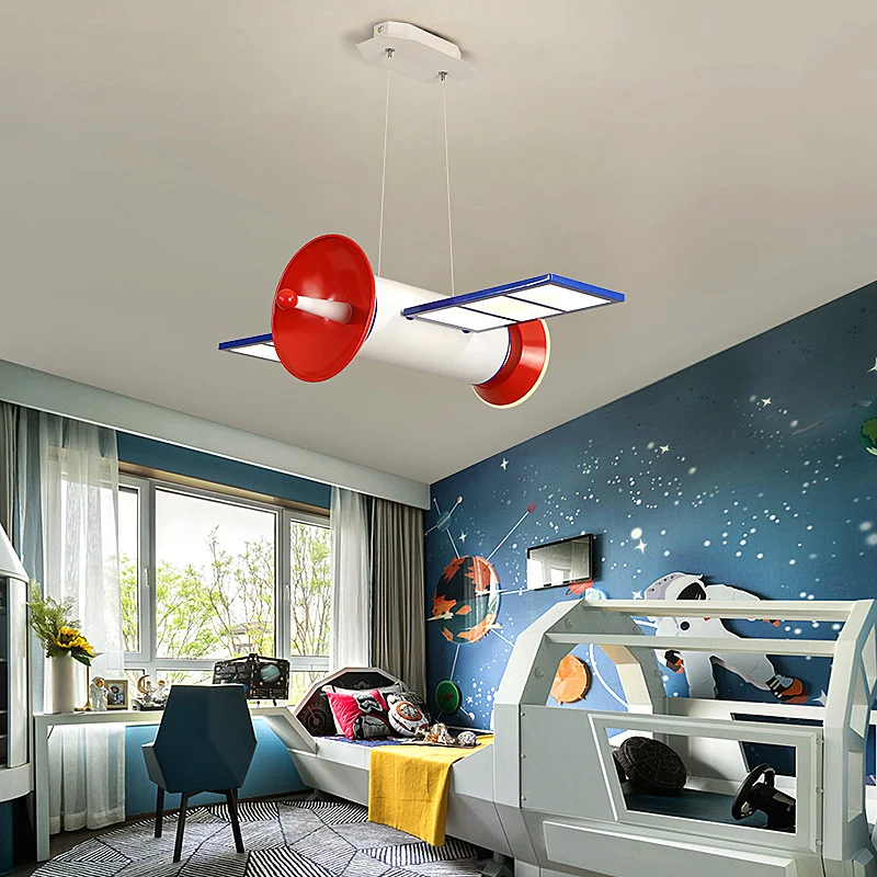 Satellietvormige kroonluchterlamp Minimalistisch acryl Slaapkamer LED-hanglamp blauw-rood Clearhalo