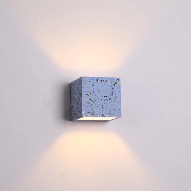 Scandinavische stijl kubieke omhoog en omlaag wandkandelaar Terrazzo 1-lamps hotelwandmontagelicht rood/wit/blauw Clearhalo