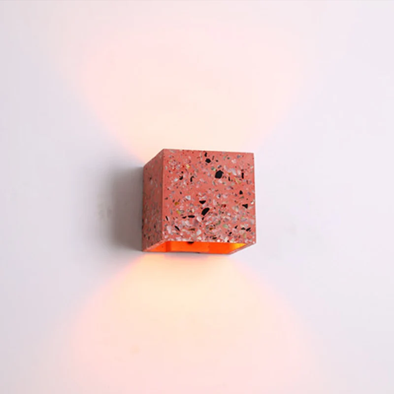 Scandinavische stijl kubieke omhoog en omlaag wandkandelaar Terrazzo 1-lamps hotelwandmontagelicht rood/wit/blauw Clearhalo